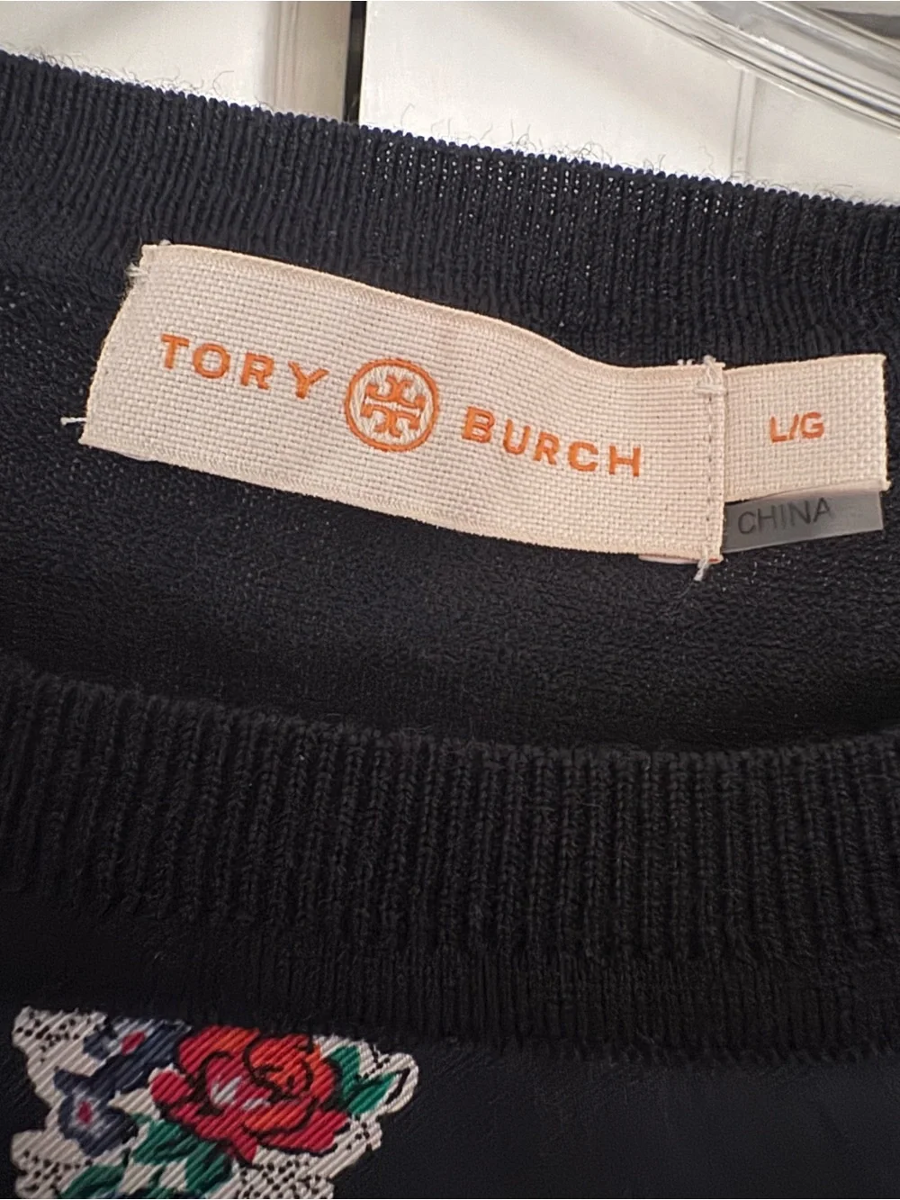 Tory Burch 100% Silk & Merino Wool Ditsy Floral Folk Art Border Top Size L